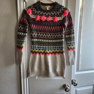CAT &JACK Multi-colored, Size 7/8, Sweater Dress with Neon Pink Tassels